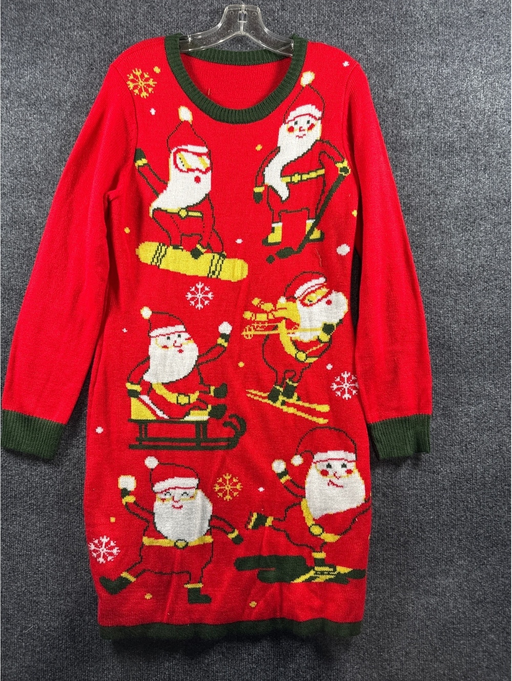 Women’s Ugly Christmas Sweater Dress Large Red Santa Sports Long Sleeve Holiday